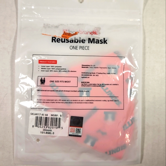 NWT Unisex Illinois Fighting Illini Logobrands Reusable Face Mask - Picture 3 of 3